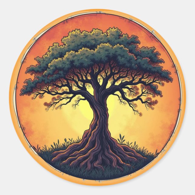 Pegatina Redonda El árbol de la vida (Anverso)