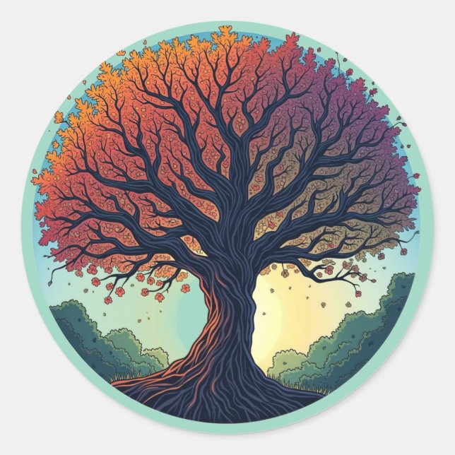 Pegatina Redonda El árbol de la vida (Anverso)