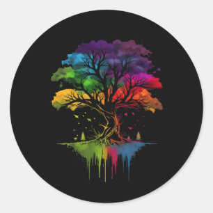Pegatina Redonda El Árbol De La Vida Árbol Multicolor Cambiando Los