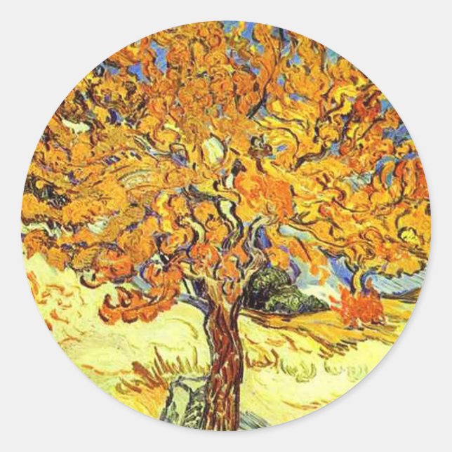 Pegatina Redonda El árbol de las moras, Vincent van Gogh. Arte vint (Anverso)