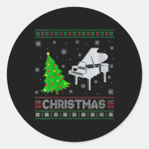 Pegatina Redonda El árbol de navidad de piano femenino enciende a N