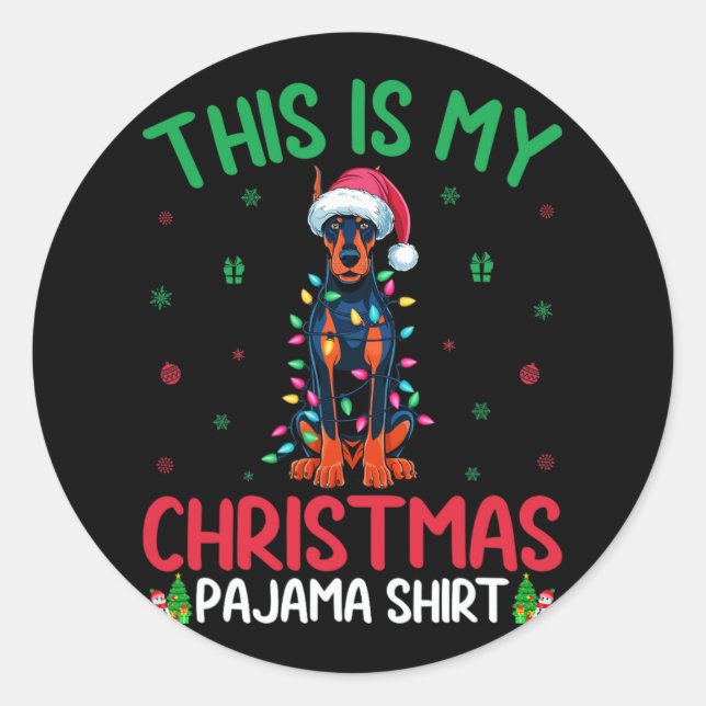 Pegatina Redonda El árbol de navidad feo Santa Doberman Pinscher (Anverso)