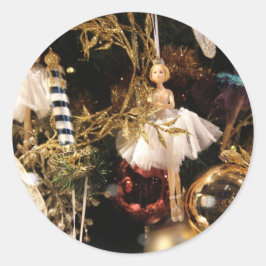 Pegatina Redonda El árbol de Navidad ilumina Glaskugeln