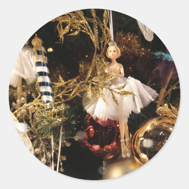 Pegatina Redonda El árbol de Navidad ilumina Glaskugeln (Anverso)