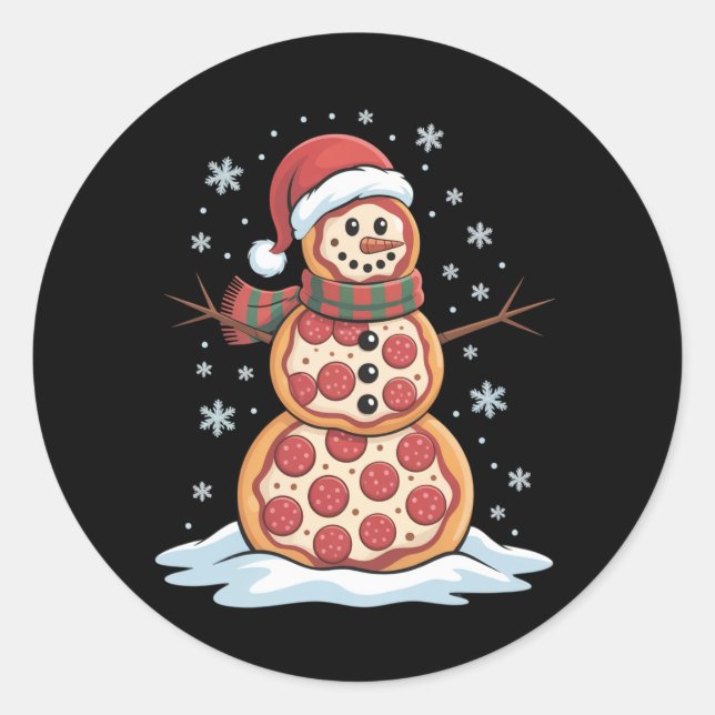 Pegatina Redonda El árbol de pizza Snowman Santa Hat Navidades Fies (Anverso)