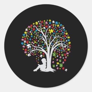 Pegatina Redonda El árbol del autismo rompe la conciencia del autis