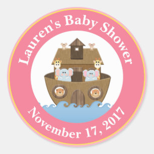 Pegatina Redonda El arca de Noah en Baby Shower favorece a las Pega