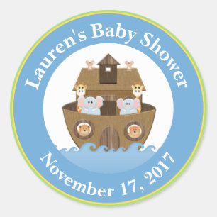 Pegatina Redonda El arca de Noah en Baby Shower favorece a los Pega
