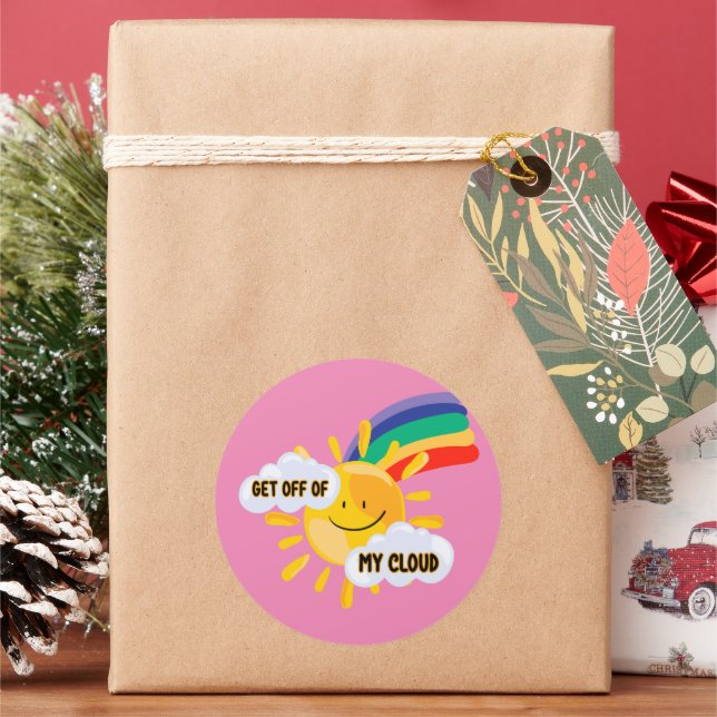 Pegatina Redonda El arcoiris colorido sale de mi nube (Vacaciones)