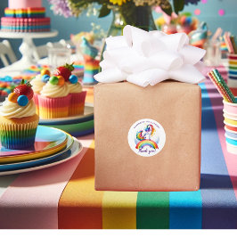 Pegatina Redonda El arcoiris colorido y unicornio