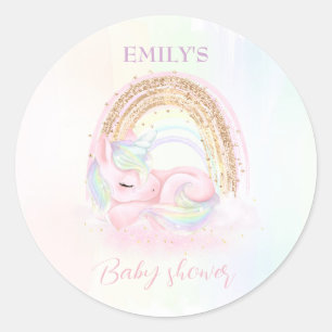 Pegatina Redonda El arcoiris de Baby Shower Pastel de Unicorn