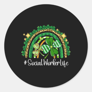 Pegatina Redonda El arcoiris de un trabajador social, el día de la