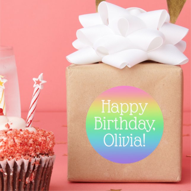 Pegatina Redonda El arcoiris feliz cumpleaños personalizado (Fiesta)