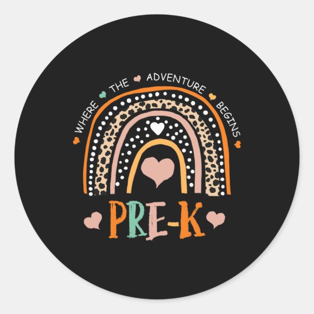 Pegatina Redonda El arcoiris leopardo pre K donde comienza la avent (Anverso)