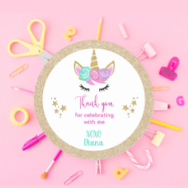 Pegatina Redonda El arcoiris mágico de Unicorn Gracias Fiesta