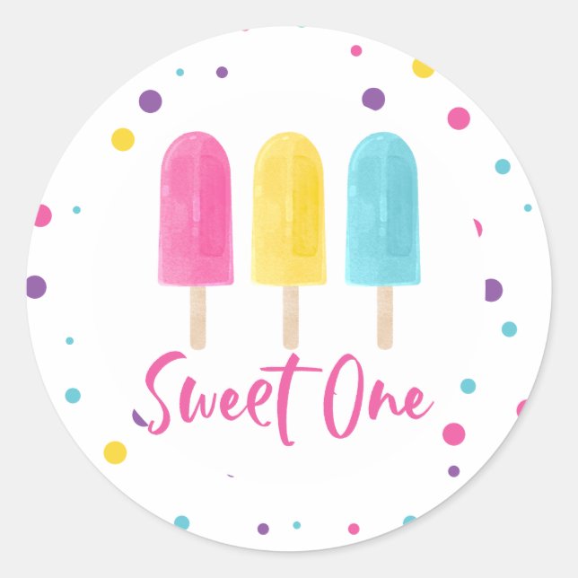 Pegatina Redonda El arcoiris pop dulce un primer cumpleaños (Anverso)