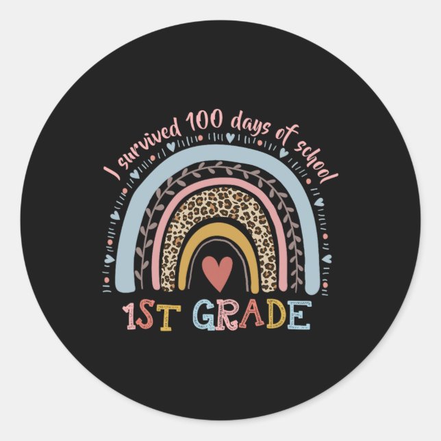Pegatina Redonda El Arcoiris Sobrevivió A 100 Días De La Escuela De (Anverso)