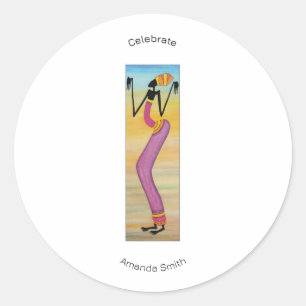 Pegatina Redonda El arte africano lindo y elegante Chica Birthdyay