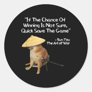 Pegatina Redonda El Arte De La Guerra Meme Gamer Gaming Samurai Dog