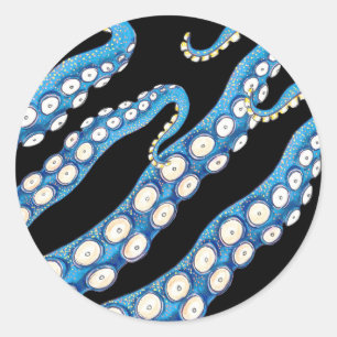 Pegatina Redonda El arte de los tentáculos de octocromo azul