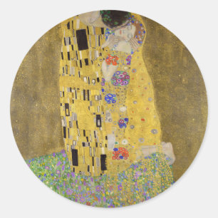 Pegatina Redonda El arte de pintar el beso de Gustav Klimt