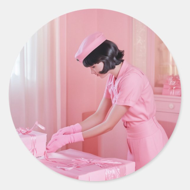 Pegatina Redonda El arte del envolvimiento de regalos rosados (Anverso)