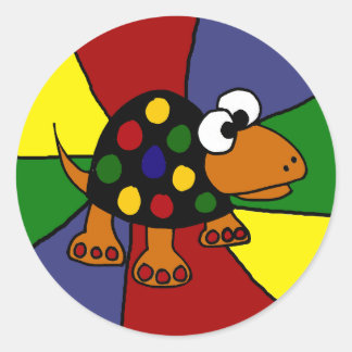 Pegatina Redonda El arte original de la tortuga satinado y divertid