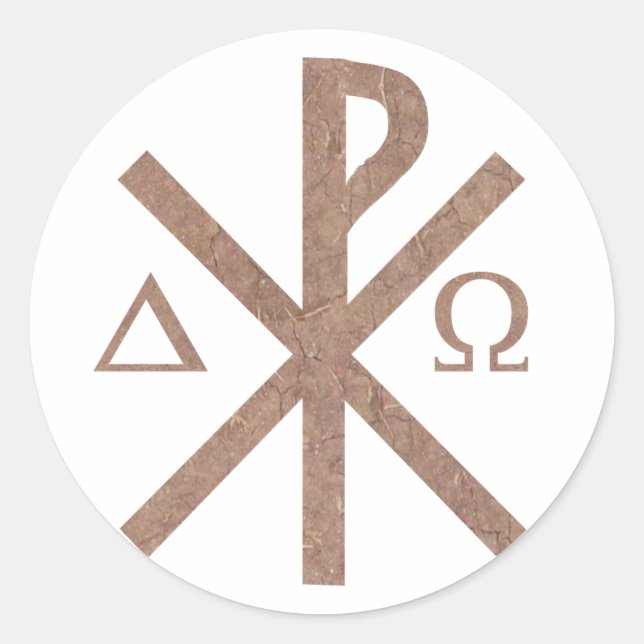 Pegatina Redonda El aspecto de Chrisme Alpha Omega. (Anverso)