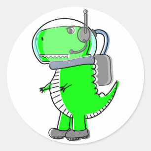 Pegatina Redonda El astronauta T-Rex Dinosaurio, rico y enojado