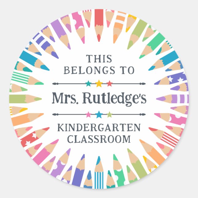 Pegatina Redonda El aula del profesor de propiedad Pencils, de colo (Anverso)