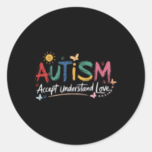 Pegatina Redonda El autismo acepta entender los avistamientos de pi