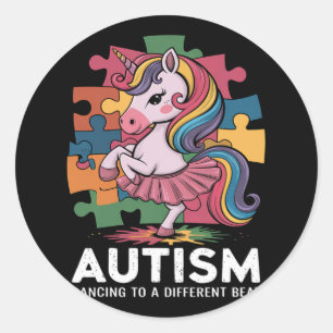 Pegatina Redonda El Autismo Bailando A Diferentes Golpes El Autismo