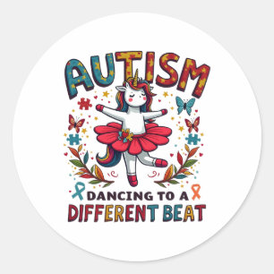 Pegatina Redonda El Autismo Bailando Para Ser Un Golpe Diferente De