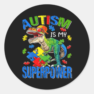 Pegatina Redonda El autismo de dinosaurio raex es mi premio al auti