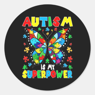 Pegatina Redonda El Autismo De La Mariposa Cuta Es Mi Chica De Auti