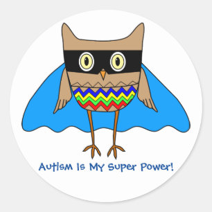 Pegatina Redonda El autismo del superhéroe del autismo colorea