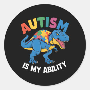 Pegatina Redonda El autismo es mi arte de inclusión de dinosaurios