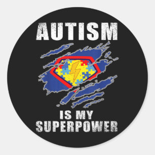 Pegatina Redonda El autismo es mi conciencia del autismo superhéroe