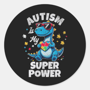 Pegatina Redonda El autismo es mi súper poder chico gracioso