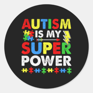 Pegatina Redonda El autismo es mi súper poder conciencia del autism
