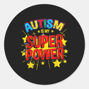 Pegatina Redonda El autismo es mi súper poder, la conciencia del au
