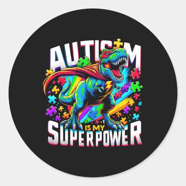 Pegatina Redonda El autismo es mi superpoder Conciencia sobre el au (Anverso)