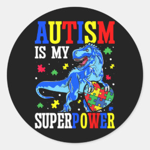 Pegatina Redonda El autismo es mi superpoder el dinosaurio de conci