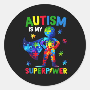 Pegatina Redonda El autismo es un superpoder autismo conciencia sup