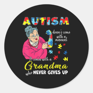 Pegatina Redonda El autismo no viene con una abuela manual que neve