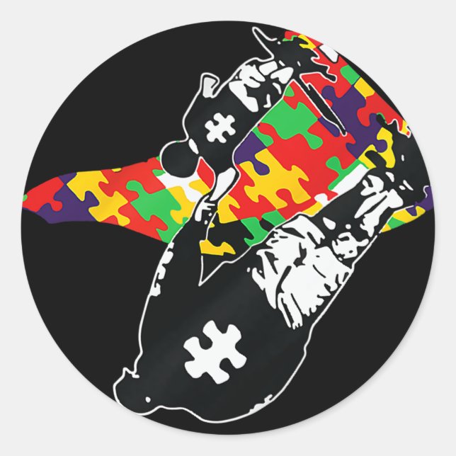 Pegatina Redonda El autismo papá apoya solo el rompecabezas tú y el (Anverso)