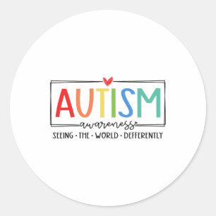 Pegatina Redonda El Autismo Retro Viendo El Mundo Distinguido Autis