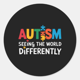 Pegatina Redonda El autismo ve el mundo de manera diferente como un