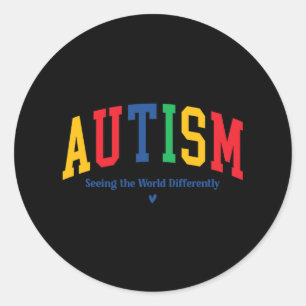 Pegatina Redonda El autismo ve el mundo de manera diferente como un