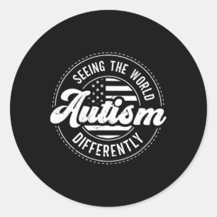 Pegatina Redonda El autismo ve el mundo de manera diferente como un